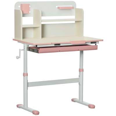 Qaba Kids Study Desk, Height Adjustable, Pink, Storage Shelf
