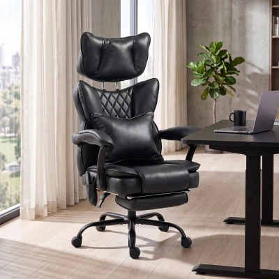 HOMCOM High Back Heated Massage Office Chair, Reclining PU Leather, Black