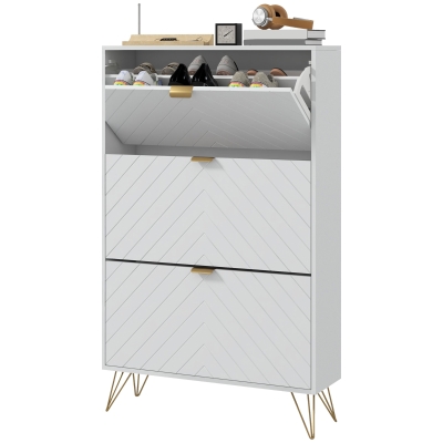 HOMCOM Modern Shoe Storage Cabinet with 3 Flip Drawers for 18 Pairs, Narrow Shoe Organizer for Entryway, Hallway, White