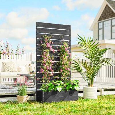 Outsunny Trellis Planter for Climbing Plants, Raised Garden Bed with Trellis, Planter Box for Outdoor Garden, Black