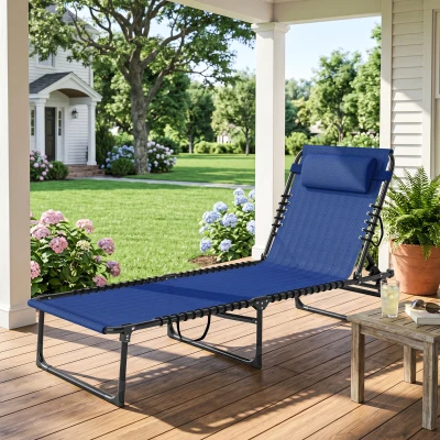 Outsunny Foldable Chaise Lounge, 4-Position, Navy Blue