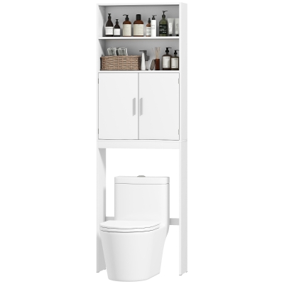 HOMCOM Over The Toilet Storage Shelf, Freestanding 4-Tier Bathroom Organizer with Adjustable Shelf and 2 Doors, White