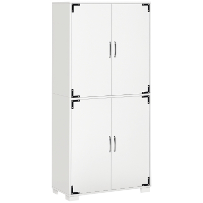 HOMCOM Industrial Kitchen Pantry Cabinet with 4 Doors, White