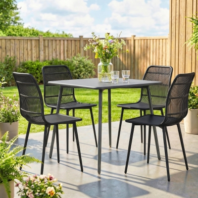 Outsunny Outdoor Dining Chairs Set of 4, Patio Chairs with Slotted Backrest, Black