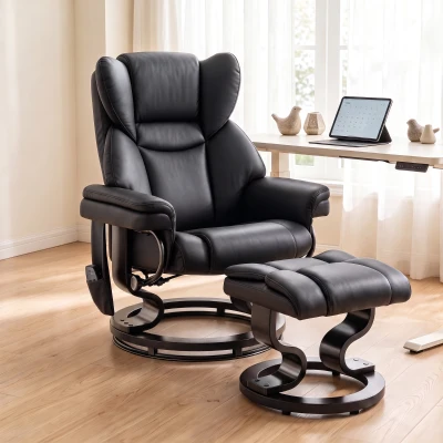 HOMCOM Faux Leather Massage Recliner Chair with Ottoman, Black