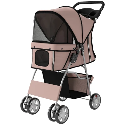 PawHut Pet Stroller for Dogs & Cats, Foldable Dog Stroller with Wheels, Reflective Strips, Brake, Pad and Basket, Coffee