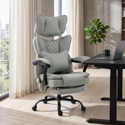 HOMCOM High Back Heated Massage Office Chair, Reclining PU Leather, Gray