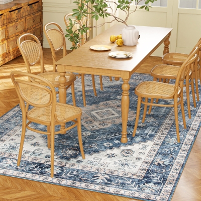HOMCOM 4x6 Vintage Washable Non-Slip Rug, Blue