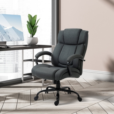 Vinsetto Linen Computer Desk Chair, Executive Office Chair with Spring Padding and Swivel Wheels, Charcoal Grey