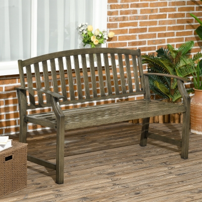Outsunny Outdoor Garden Bench, Metal Bench, Wood Look Slatted Frame Furniture for Patio, Park, Porch, Lawn, Yard, Deck, Black