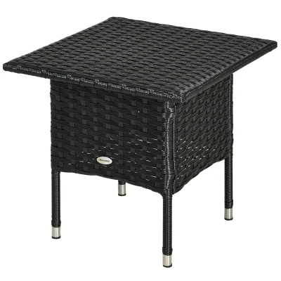 Outsunny 20" Patio Wicker Coffee Table, Outdoor Coffee Table with Plastic Board Underneath the Woven Tabletop for Patio, Garden, Balcony, Black