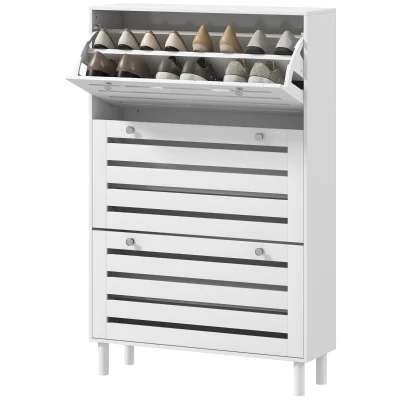 HOMCOM Narrow Shoe Storage Cabinet, 3 Flip Drawers, Adjustable Shelves, 18-24 Pairs Capacity, White
