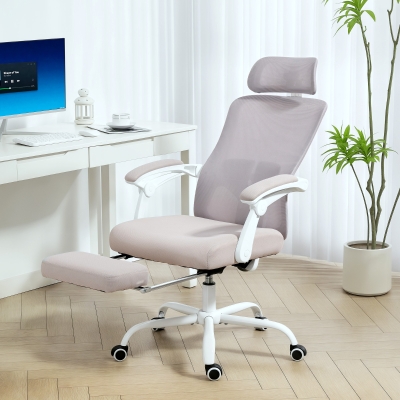HOMCOM Ergonomic Office Chair, Mesh Reclining Desk Chair with Adjustable Lumbar Support, Headrest, Grey