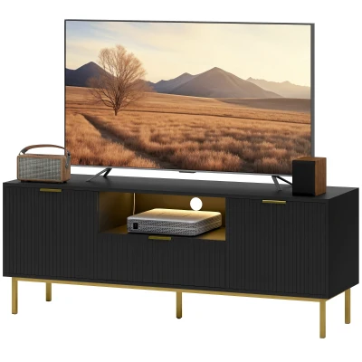 HOMCOM Modern TV Console for TVs up to 60 Inch, Entertainment Center with Smart RGB LED Lights and Soft Close Doors, Black