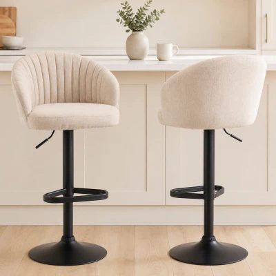 HOMCOM Modern Swivel Barstools, Upholstered Linen, Steel Frame, Beige