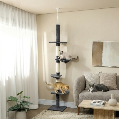 PawHut 8.5ft Cat Climbing Tree 5-Tier Kitty Activity Center with Scratching Post  Dark Grey