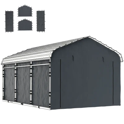 Outsunny Carport Replacement Canopy Cover Sidewalls for 12' x 20' Carport, UPF50+ Waterproof Garage Car Shelter Tarp, Dark Grey