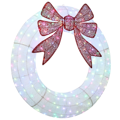 Outsunny 48" Lighted Christmas Wreath with Dual Color LED, Timer