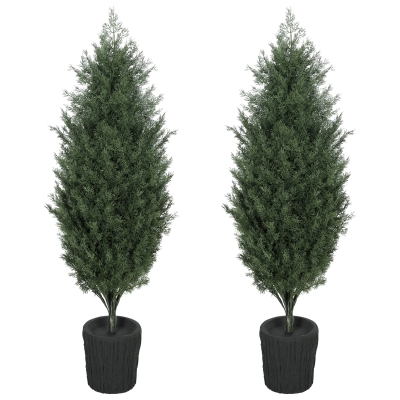 HOMCOM 4ft Faux Cedar Christmas Tree Set, UV Resistant, Green