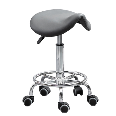 HOMCOM PU Leather Adjustable Rolling Saddle Stool with Wheels, Gray