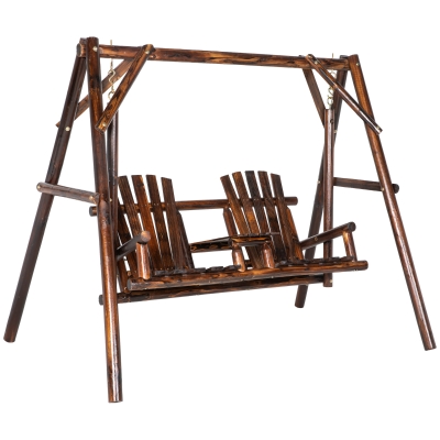 Outsunny 2-Seat Wooden Porch Swing with Stand, Patio Chair