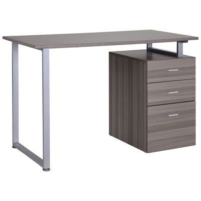 HOMCOM 47" Computer Desk Writing Table Workstation with Multi-Use Reversible 3 Drawers Metal Frame Home Office Furniture, Dark Wood Grain