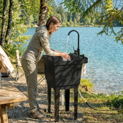 Outsunny Portable Hand Washing Station with Faucet & Soap Dispenser, Black