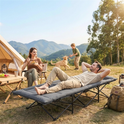 Outsunny Camping Cot for Adults with Padded Cushion, 31.5" Wide Folding Bed with Carry Bag and Non-Slip Feet, Grey