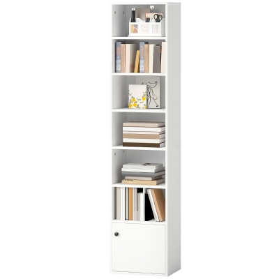 HOMCOM 7-Tier Bookcase, Display Shelf Unit with Adjustable Shelf and Cabinet, White