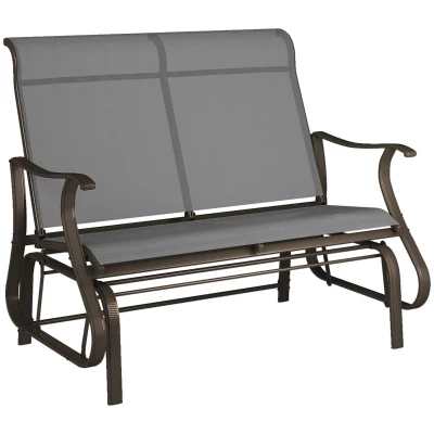 Outsunny Garden Double Gliding Chair, Patio Glider Armchair for Outdoor, Backyard Mesh Seat and Backrest, Steel Frame, Light Grey