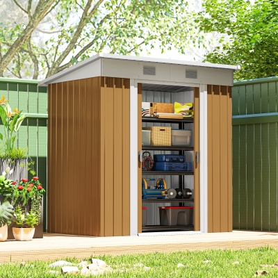 Outsunny 6' x 4' Outdoor Storage Shed, Metal Garden Shed with Lockable Sliding Doors and Vents, Yellow