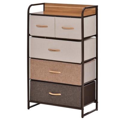HOMCOM 5-Drawer Fabric Dresser Tower with Steel Frame, Maple Wood