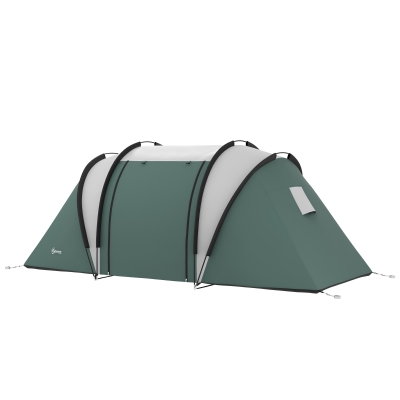 Outsunny 4 Person Camping Tent with 2 Bedrooms and Living Area, 3000mm Waterproof Family Tent for Fishing Hiking, Army Green