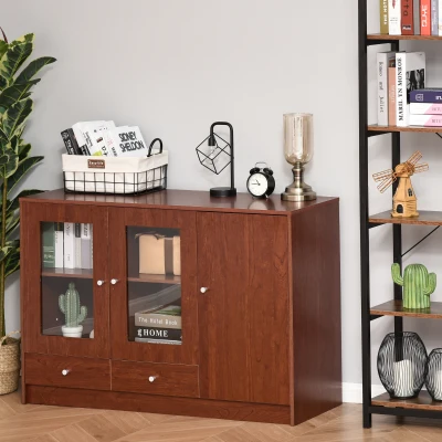 HOMCOM Kitchen Buffet Cabinet, Brown with Acrylic Doors
