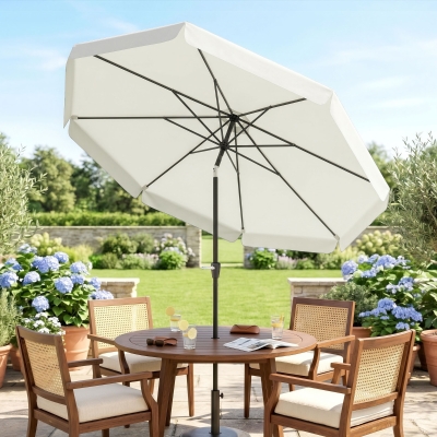 Outsunny 8.5 ft Outdoor Market Table Umbrella, Round Patio Umbrella with Tilt and Crank for Garden, Backyard, Deck, Cream White