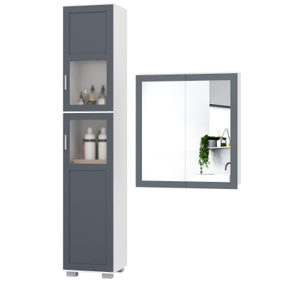kleankin Bathroom Storage Cabinet Set, Wall Mounted Medicine Cabinet, Bathroom Cabinet with Adjustable Shelves, White & Grey