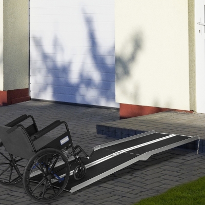 HOMCOM 8ft Wheelchair Ramp, 600lbs Capacity Non-Slip Aluminum Folding Handicap Ramp with Reinforced Welded Hinges, for Home Steps, Cars, Scooters and Stairs