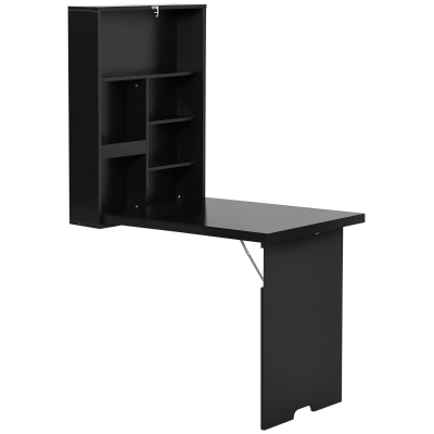HOMCOM Wall Mounted Table Fold Out Convertible Desk, Multi-Functional Space Saving Computer Desk with Writing Floating Board for Students, Black