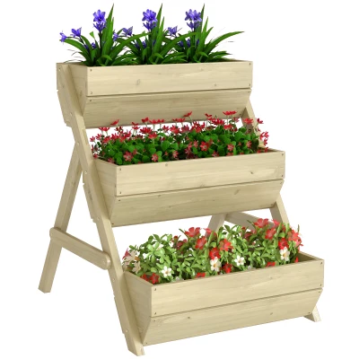 Outsunny 3 Tier Elevated Planter Box, Vertical Wooden Raised Garden Bed for Flowers, Vegetables, 26" x 30" x 30", Light Green