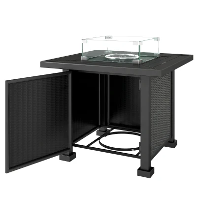 Outsunny 32" Propane Gas Fire Pit Table, 50,000 BTU Square Patio Table with Fire Pit, Wind Guard, Lid, CSA Certified, Black