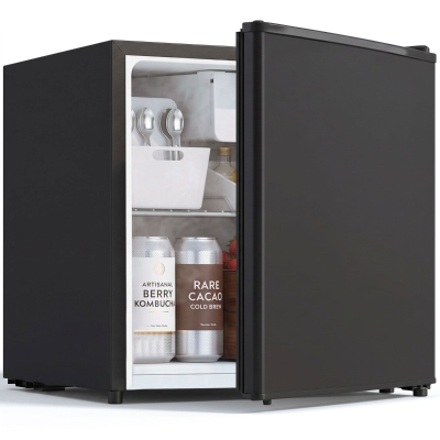 HOMCOM 1.62 Cu Ft Single Door Mini Fridge, Compact Refrigerator with Freezer, Adjustable Thermostat, Black