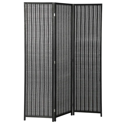 HOMCOM Folding Privacy Screen, 3 Panel Room Divider, Freestanding Partition with Handwoven Bamboo and Pine Wood Frame, Black
