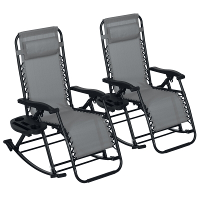 Outsunny 2 Zero Gravity Rocking Chairs, Foldable with Pillow, Gray