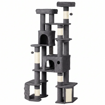 PawHut 79" Extra Large Cat Tree Tower Dual Baseboard, Dark Gray