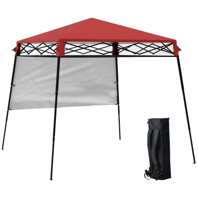 Outsunny 7' x 7' Garden Foldable Pop Up Gazebo Tent with Backpack & Inclined Legs Outdoor Party Canopy, Red & Black