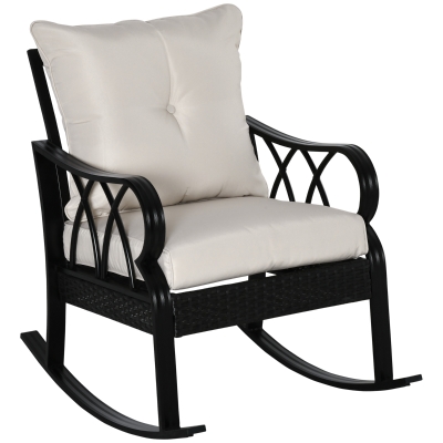 Outsunny Wicker Rocking Chair with Cushions, Khaki