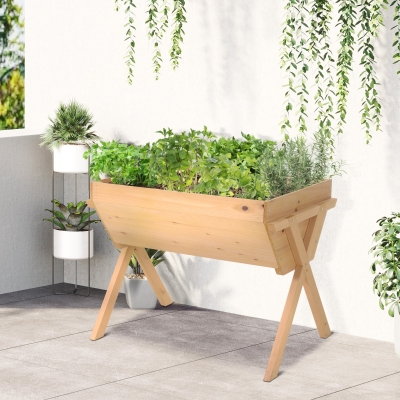 Outsunny 39'' x 28'' Raised Garden Bed with Legs, Elevated Wooden Planter Box with Bed Liner for Vegetables, Flowers Herbs, Backyard Patio Balcony Use
