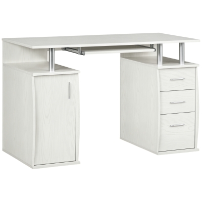 HOMCOM 47" Computer Desk with Keyboard Tray and Storage Drawers, Home Office Workstation Table with Storage Shelves, White
