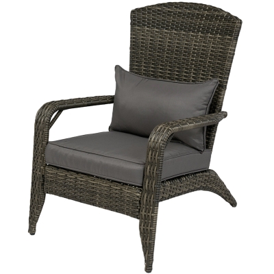 Outsunny Adirondack Chair, Rattan Wicker, Soft Cushions, Mixed Gray