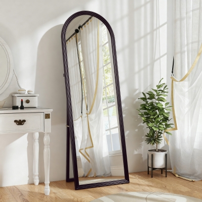 HOMCOM 64" x 21" Full Length Mirror, Free Standing, Leaning or Wall, Arched Full Body Mirror, Brown Wood Grain